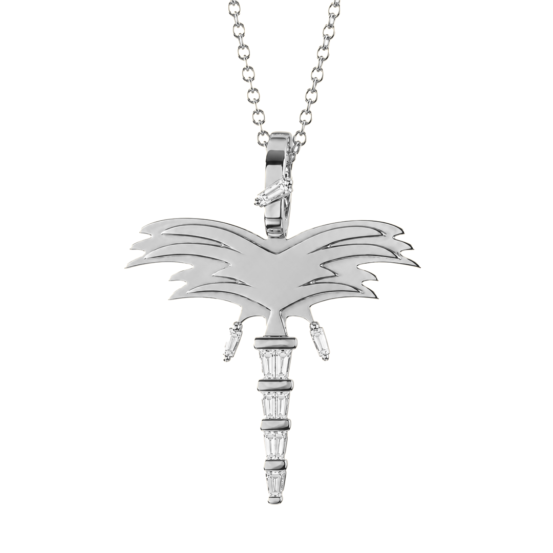 Golden- Palm Necklace - Diamonds - White Gold