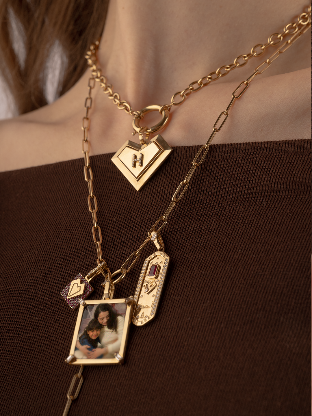 Golden - One Diamond Ring Chain Necklace - Charmaleena Jewellery - Diamond Jewellery - Golden