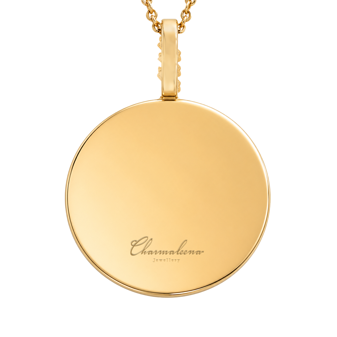Golden - Round Pendant - Custom Name - Framed - Yellow - Charmaleena Jewellery - Diamond Jewellery - Golden