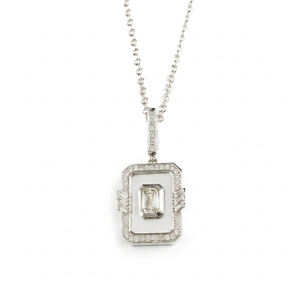 Golden -Frame Necklace -Pave in Diamonds -White Gold - Charmaleena Jewellery - Diamond Jewellery - Golden