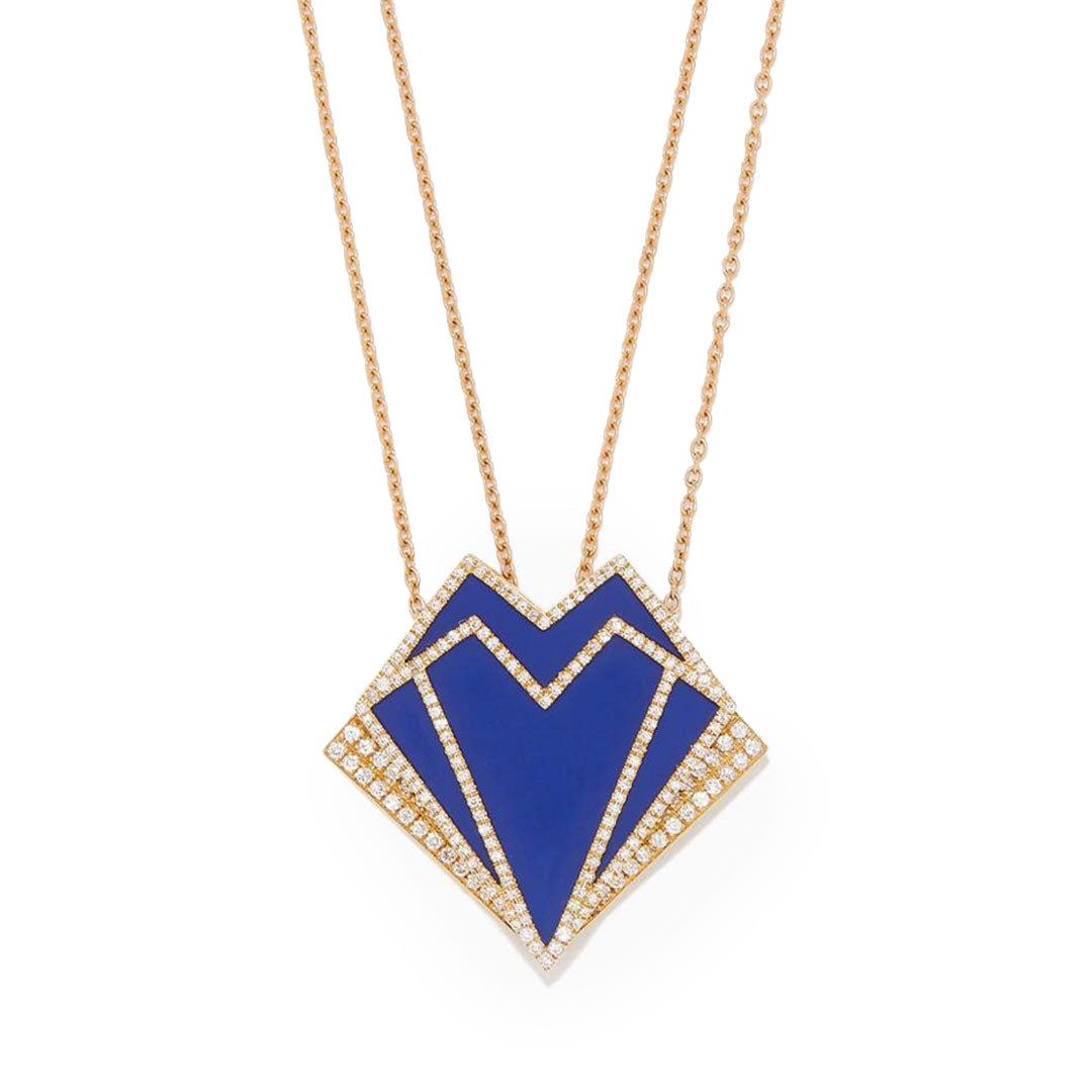 My Heart Double Pendant - Lapis - Yellow - Charmaleena Jewellery