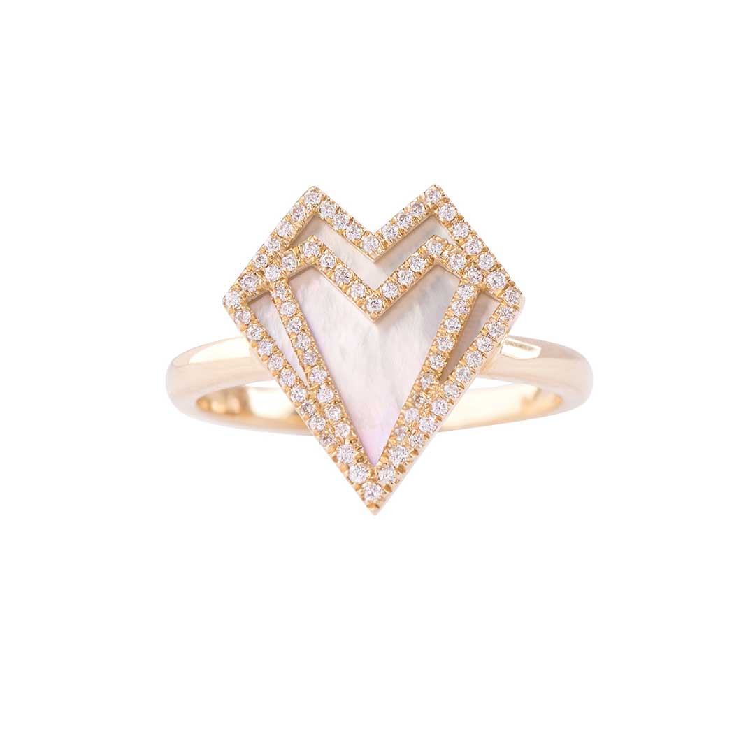 My Heart-Ring-Outlined Diamonds-White Mother of Pearl - Yellow Gold