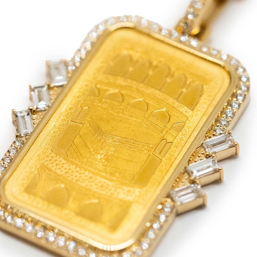 Tales & Treasures- 24K - Kaaba Gold Bar Pendant - 6 Baguettes