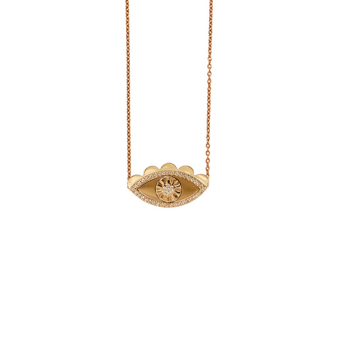 My Eyes Necklace Outlined In Diamonds Yellow Gold