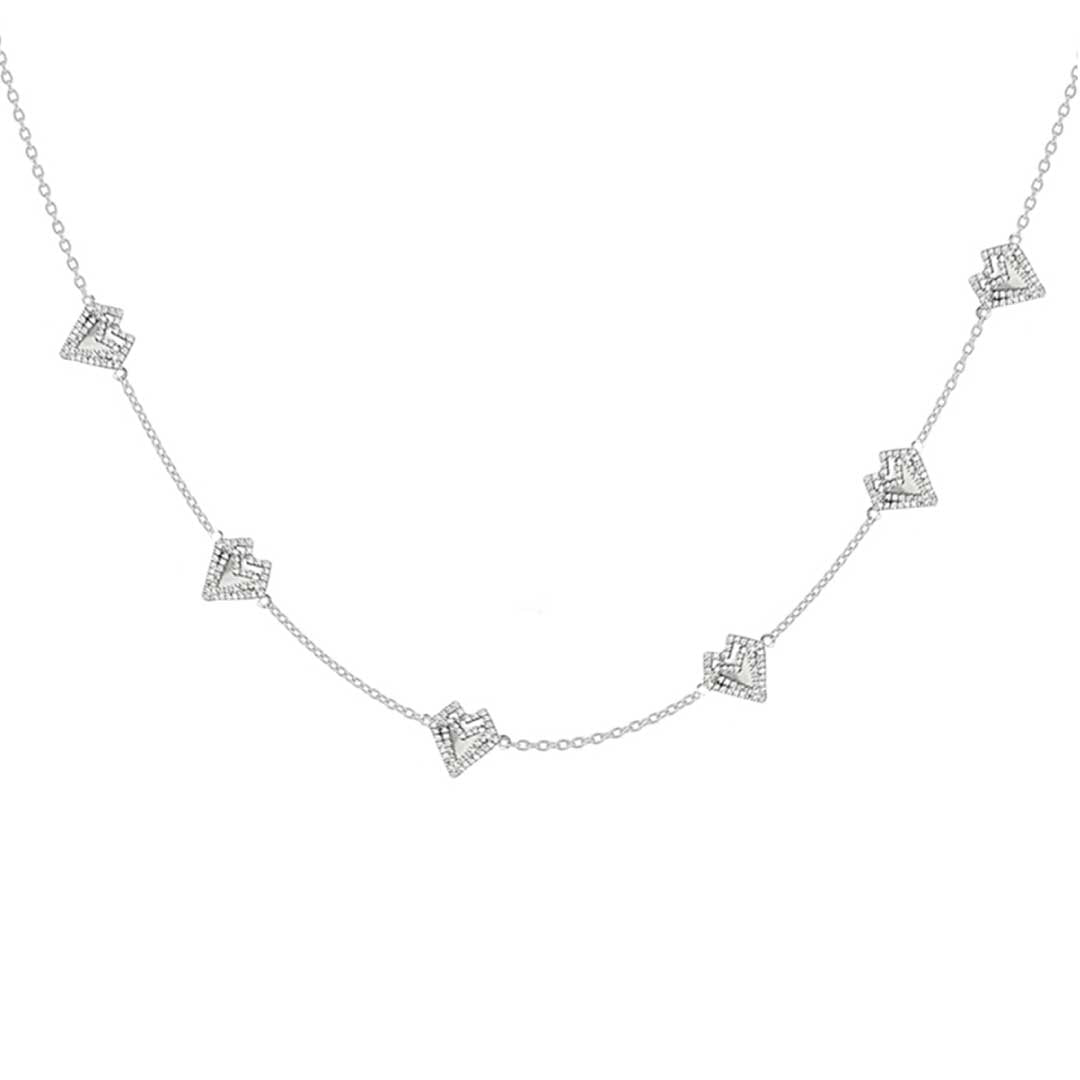 My Heart-6 Hearts-Necklace-Pave Diamonds - White Gold
