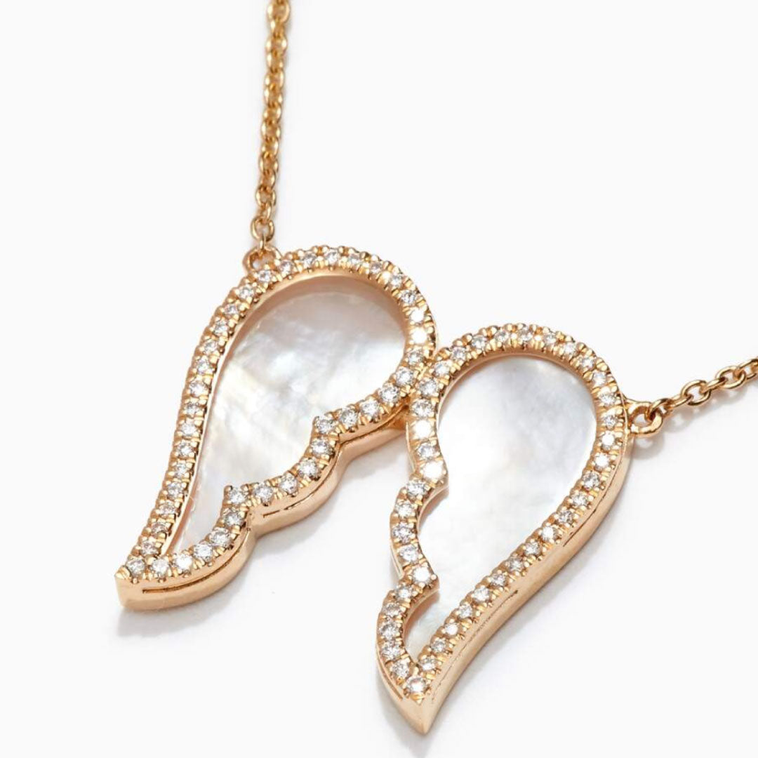 Freedom Necklace Outlined in Diamonds White Mother Of Pearl Rose Gold