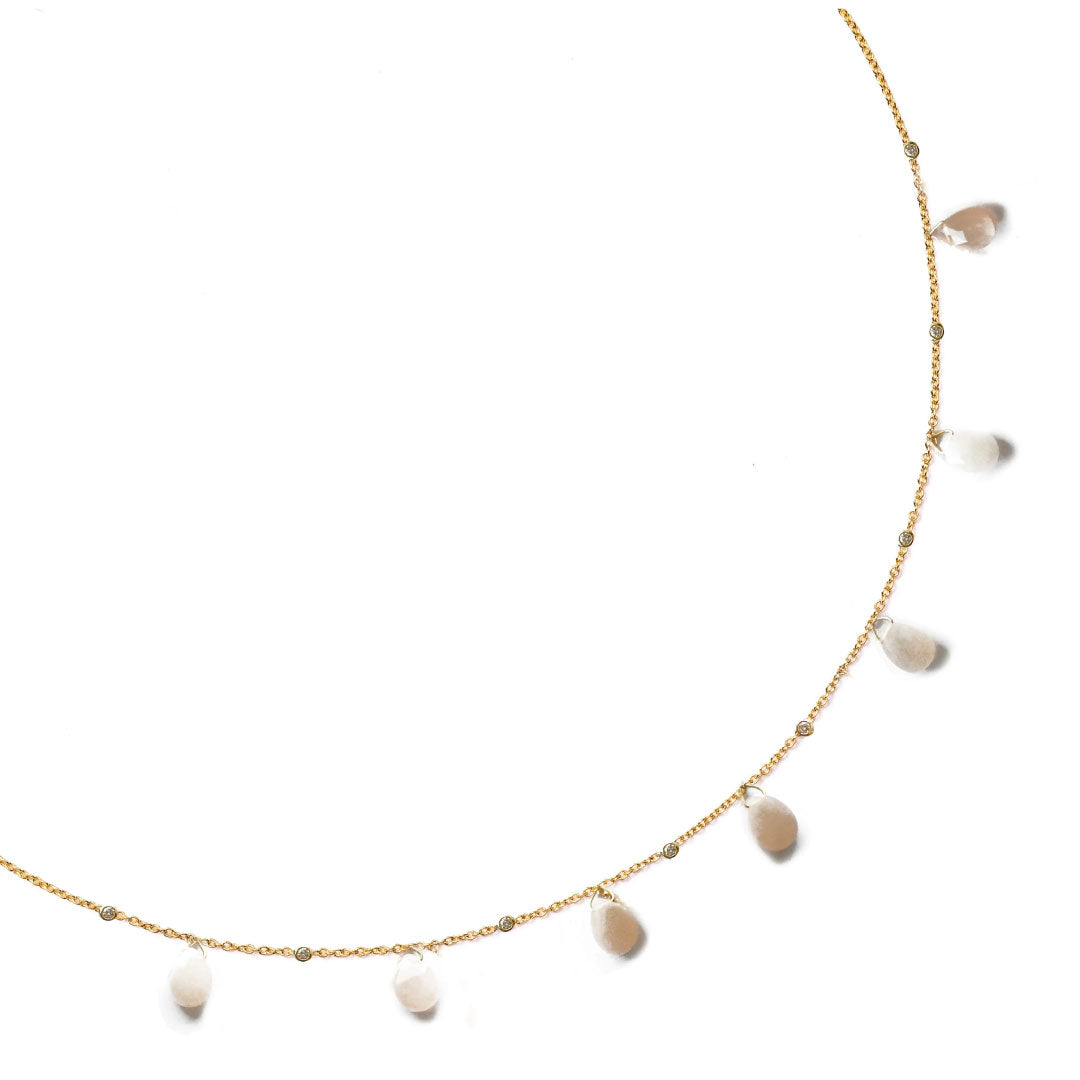 Multi Stones Necklace Brown Moonstone Pave In Diamonds Yellow Gold