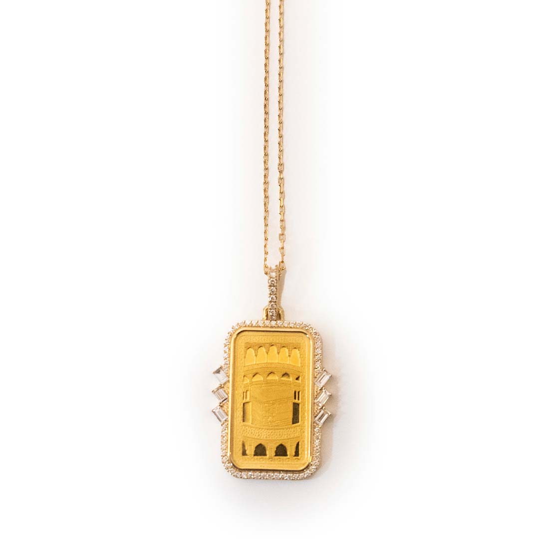Tales & Treasures- 24K - Kaaba Gold Bar Pendant - 6 Baguettes