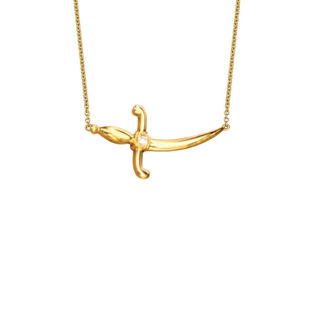 Swords Of Love-Necklace-One Diamonds - Yellow Gold