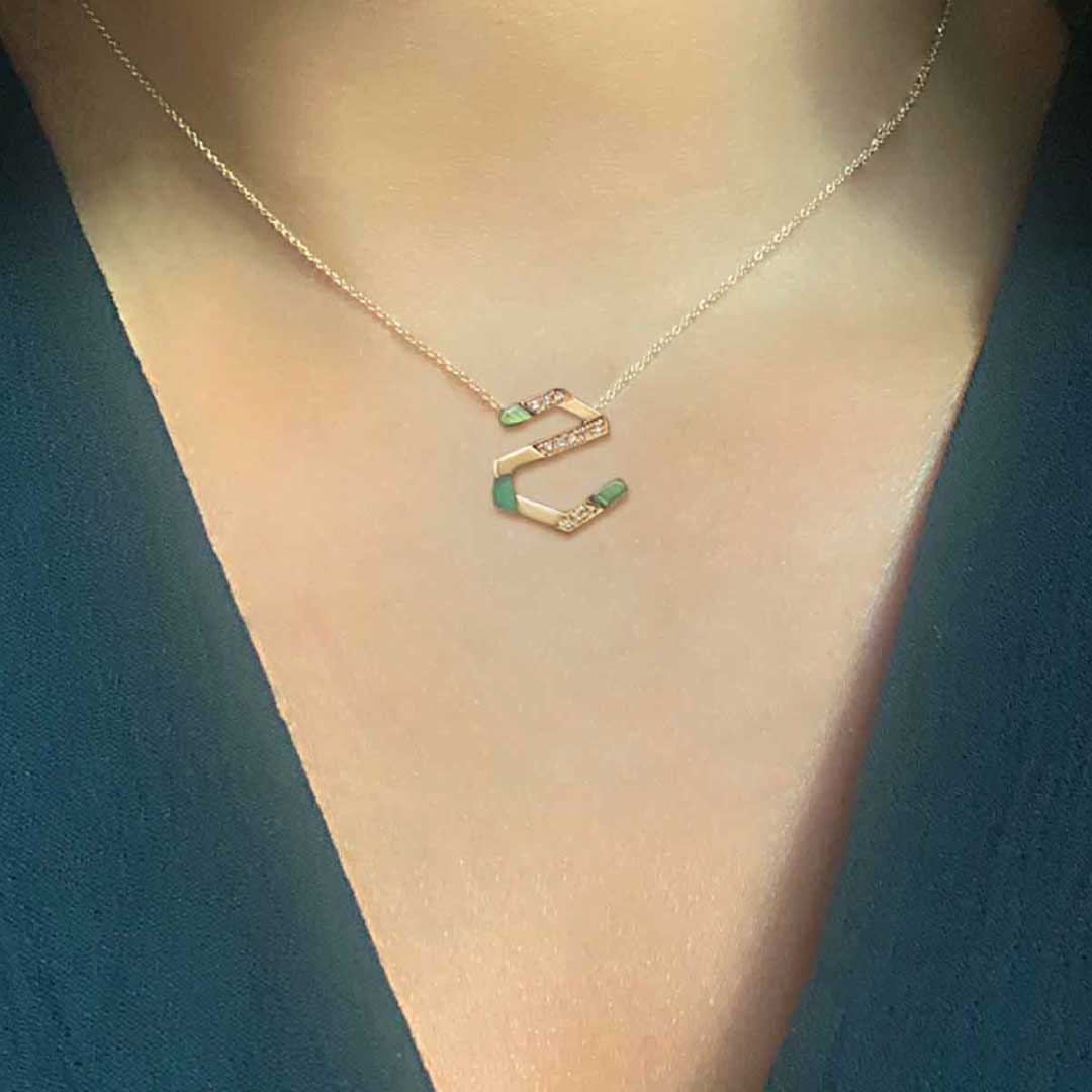 28 Collection Necklace (ح) - Green - Charmaleena Jewellery