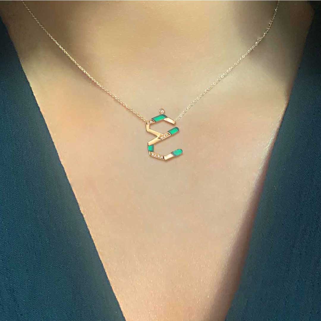 28 Collection Necklace (غ) - Green - Charmaleena Jewellery