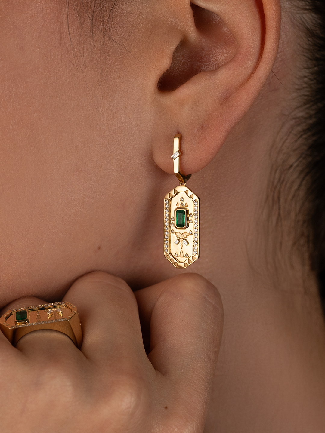 Tales & Treasures- Palm - Emerald Earrings - Paved in diamonds
