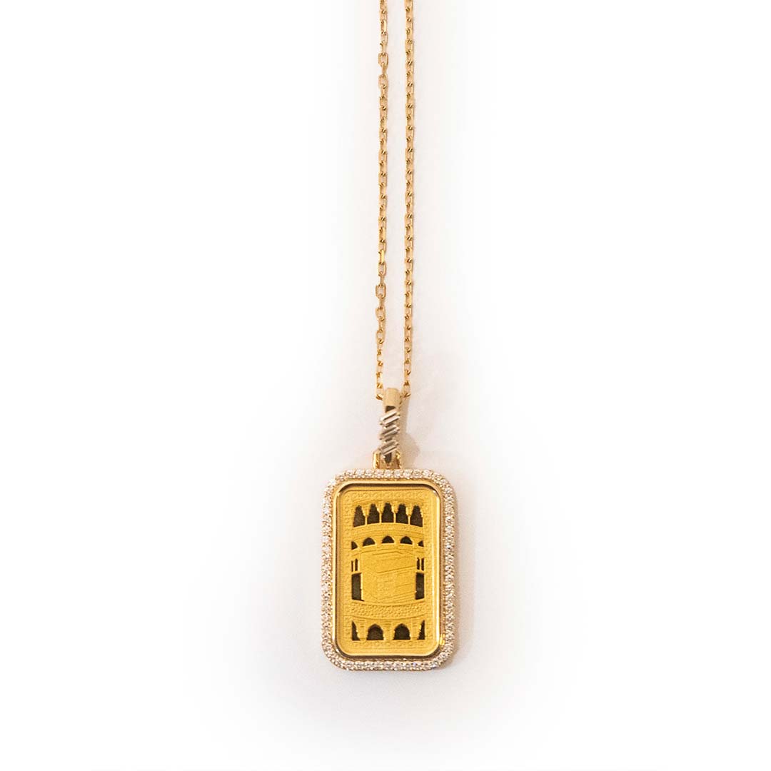 Tales & Treasures- 24K - Kaaba Gold Bar Pendant - 3 Baguettes