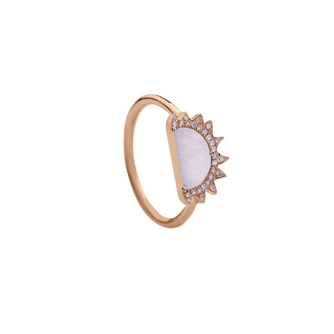 My Sky Sun Ring , Pave In Diamonds White Mother of Pearl Rose Gold