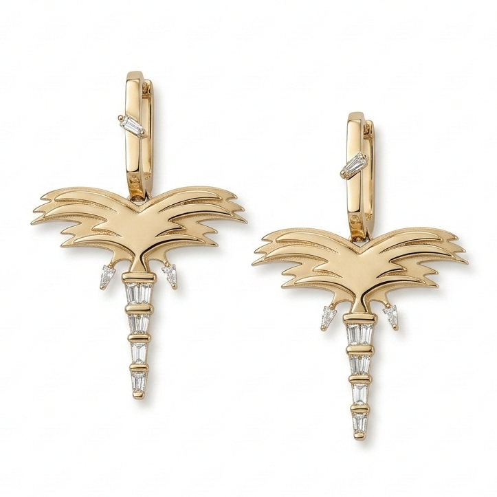 Golden Palm Earrings -Pave in Diamonds -Yellow gold - Charmaleena Jewellery - Diamond Jewellery - Golden