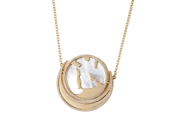 My World - Saudi Reversible Pendant - Outlined - White Mother of pearl - Charmaleena Jewellery - Diamond Jewellery - My World