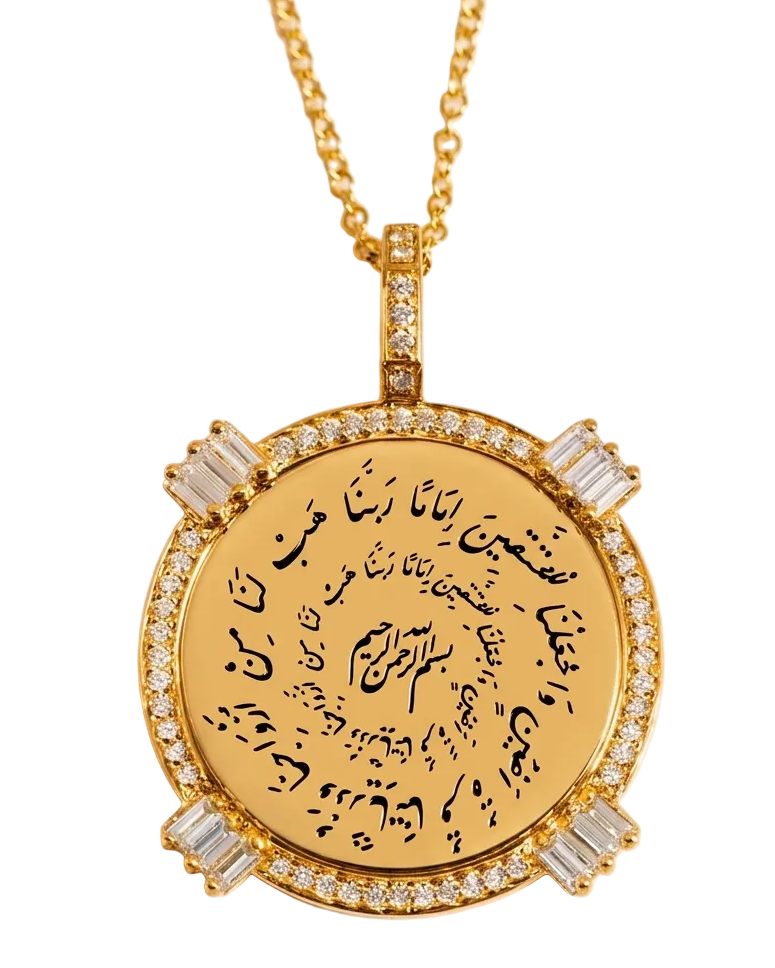 Golden - Round Pendant - Custom - Paved - Yellow - Charmaleena Jewellery - Diamond Jewellery - Golden