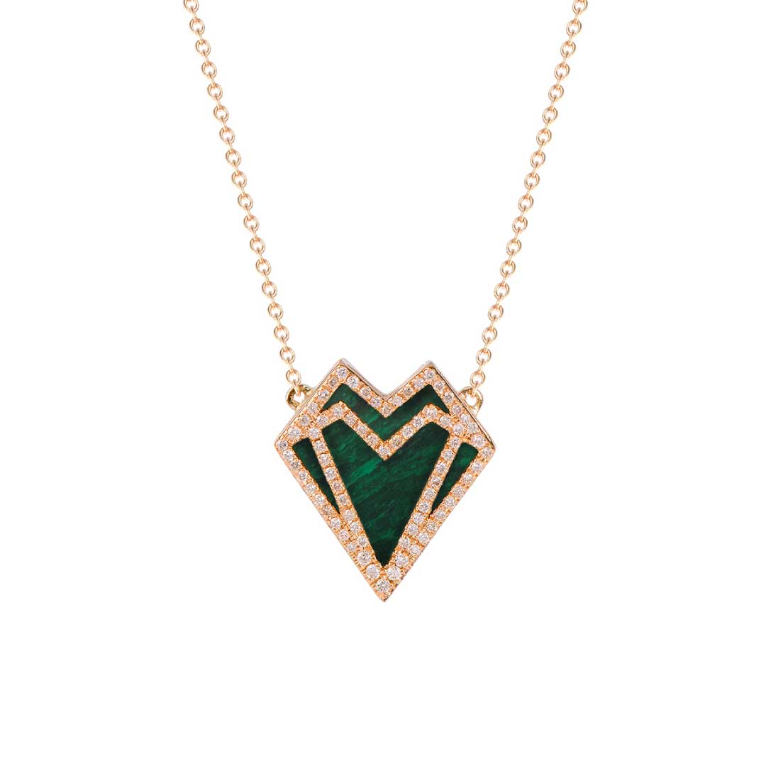 My Heart-Necklace-Outlined Diamonds-Malachite - Yellow Gold