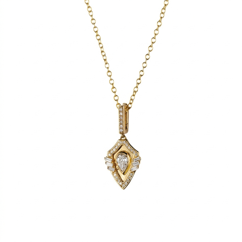 Golden -Shield Necklace -Pave in Diamonds -Yellow Gold - Charmaleena Jewellery - Diamond Jewellery - Golden
