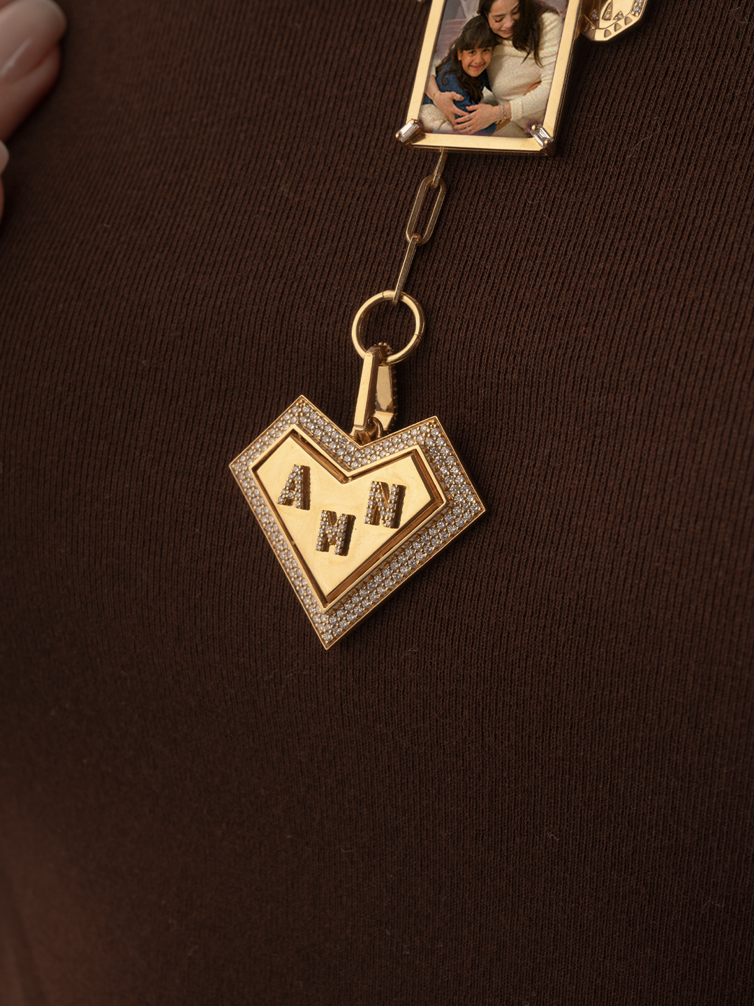 Golden - Paper Clip Diamond Ring Chain Necklace - Charmaleena Jewellery - Diamond Jewellery - Golden