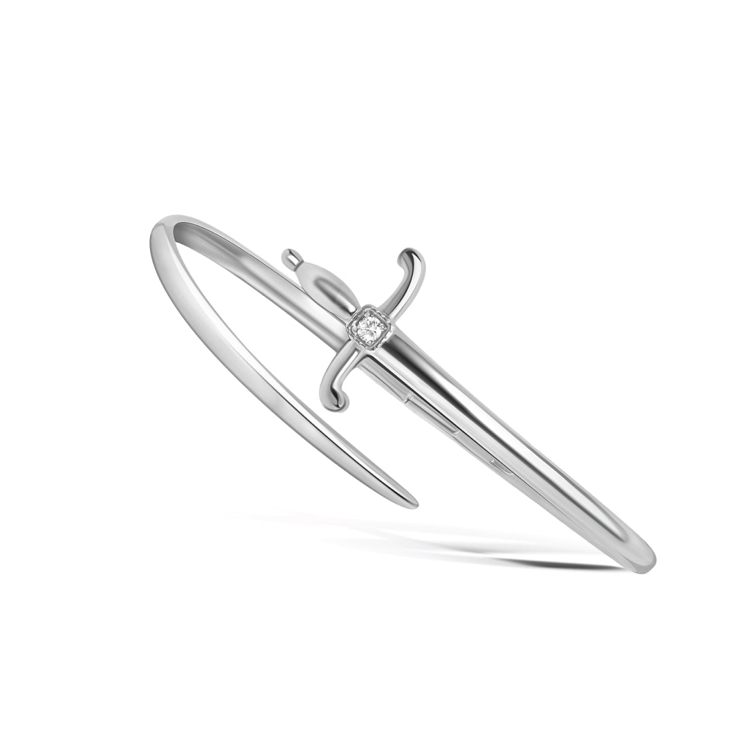 Swords Of Love Cuff Bracelet-Without Diamonds - White Gold