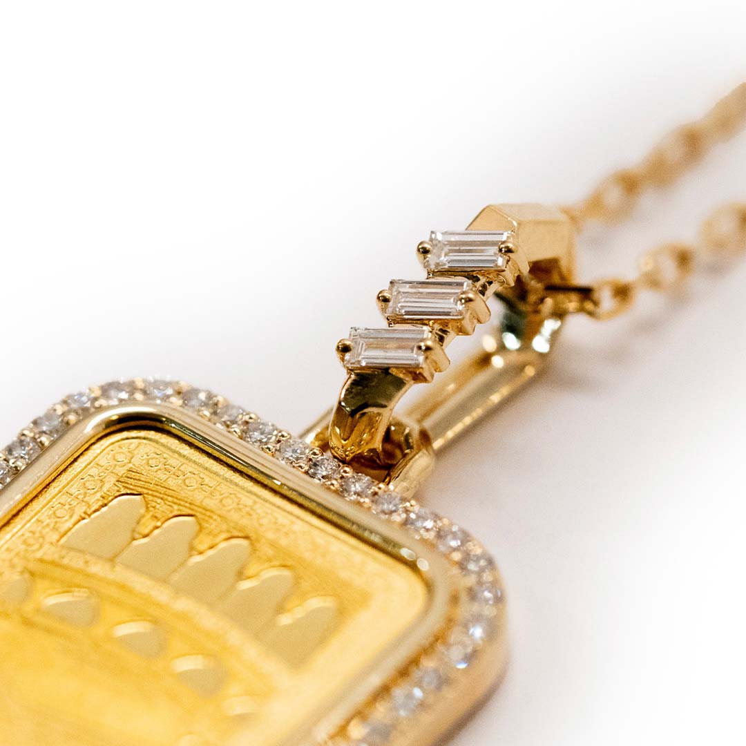Tales & Treasures- 24K - Kaaba Gold Bar Pendant - 3 Baguettes