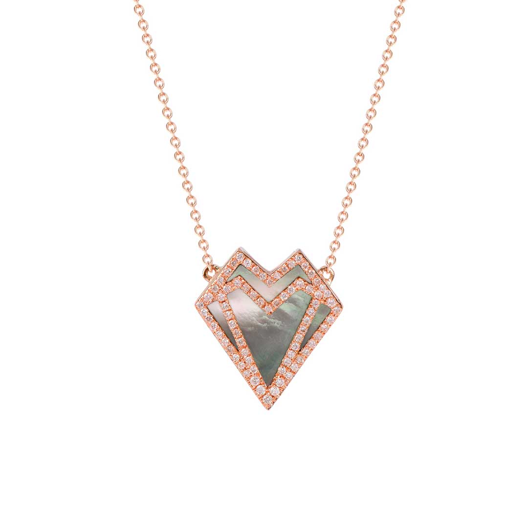 My Heart-Necklace-Outlined Diamonds-Grey Mother of Pearl - Rose Gold