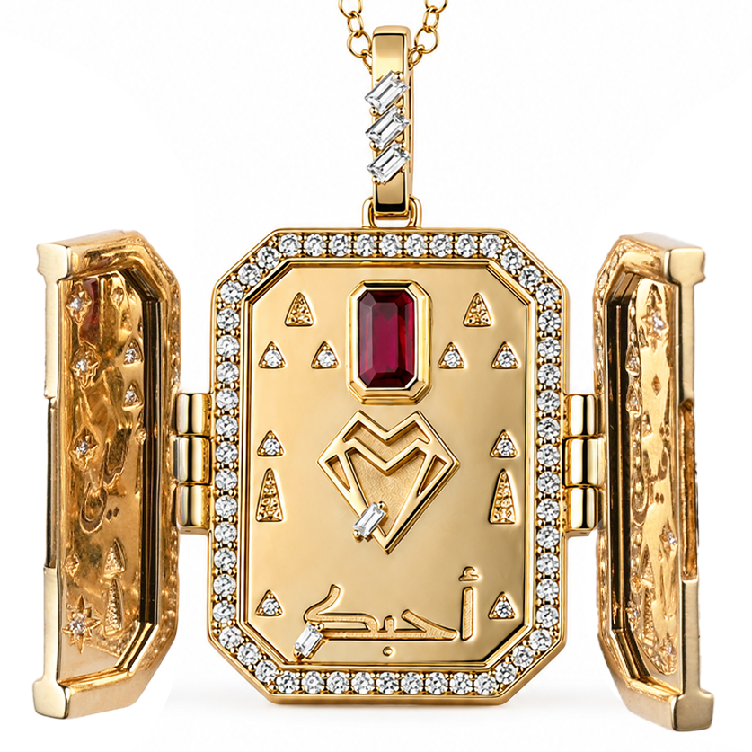 Tales & Treasures - Love locket Pendant- Ruby - Pave in Diamonds