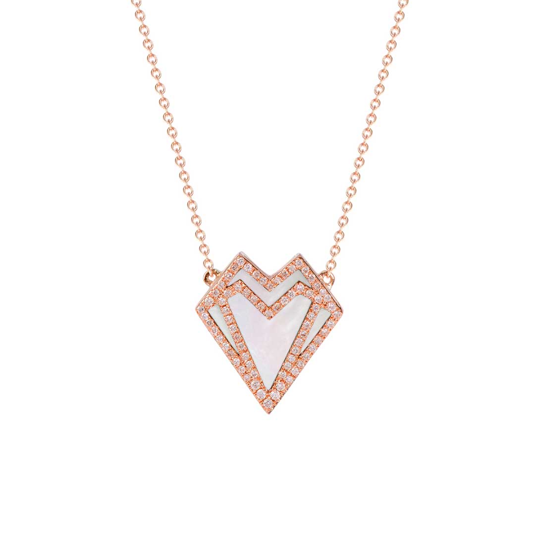 My Heart-Necklace-Outlined Diamonds-White Mother of Pearl - Rose Gold