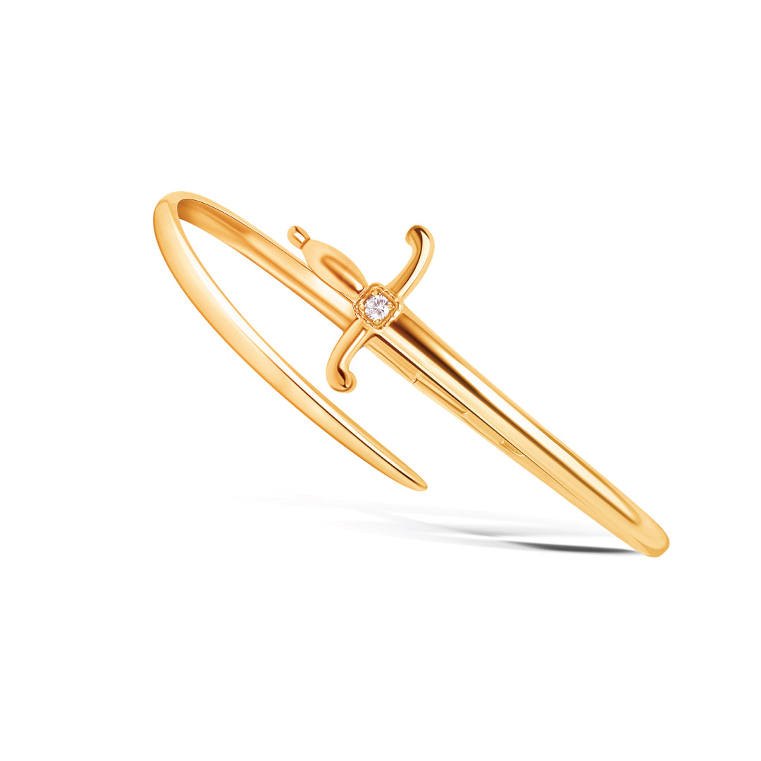 Swords Of Love Cuff Bracelet-One Diamond - Yellow Gold