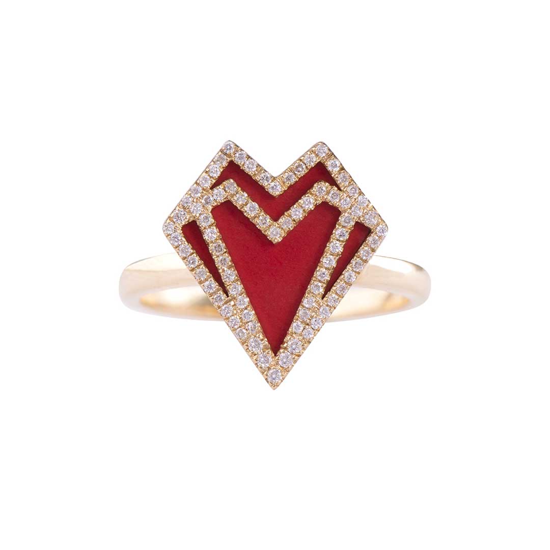 My Heart-Ring-Outlined Diamonds-red agate - Yellow Gold