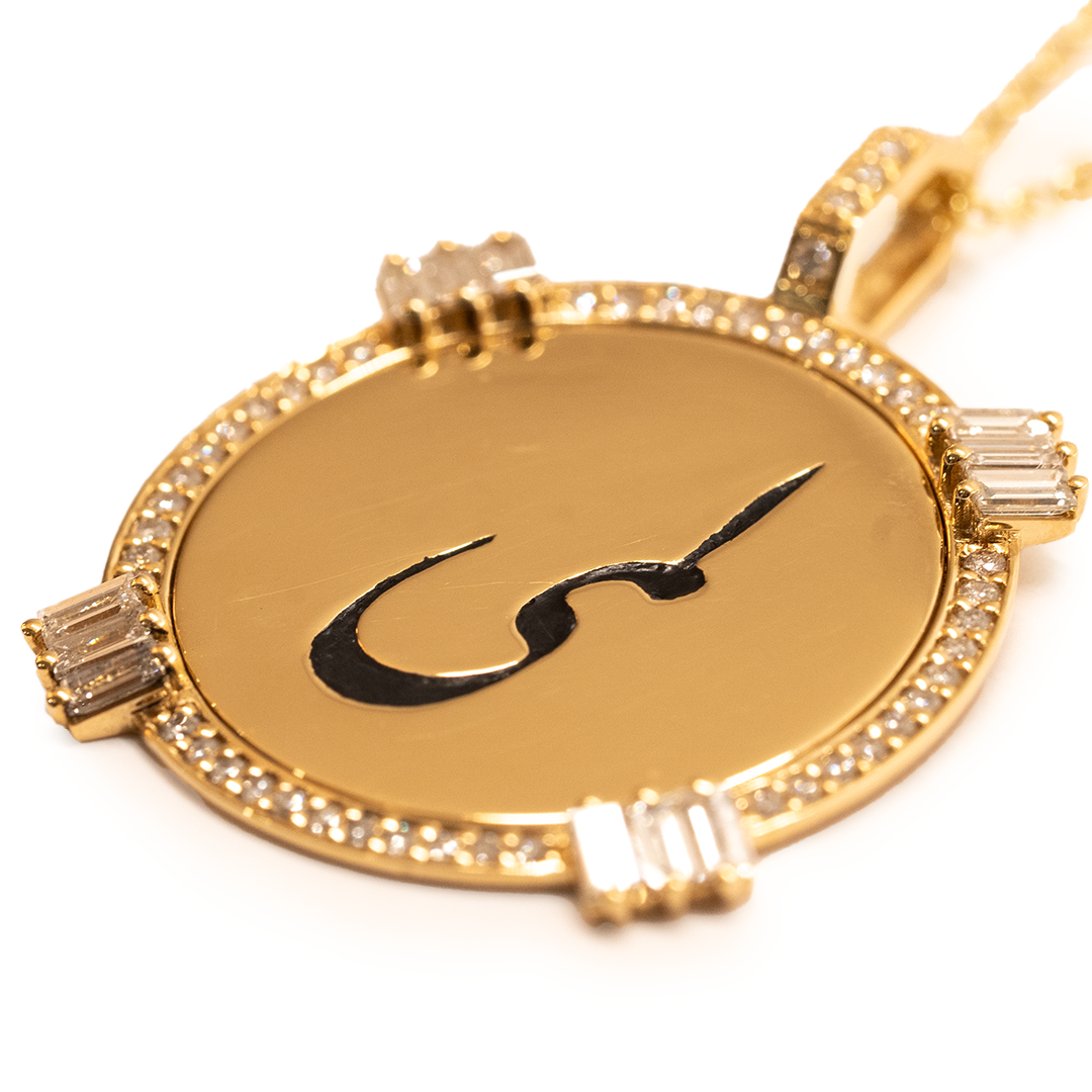 Golden - Round Pendant - Custom Name - Paved - Yellow - Charmaleena Jewellery - Diamond Jewellery - Golden