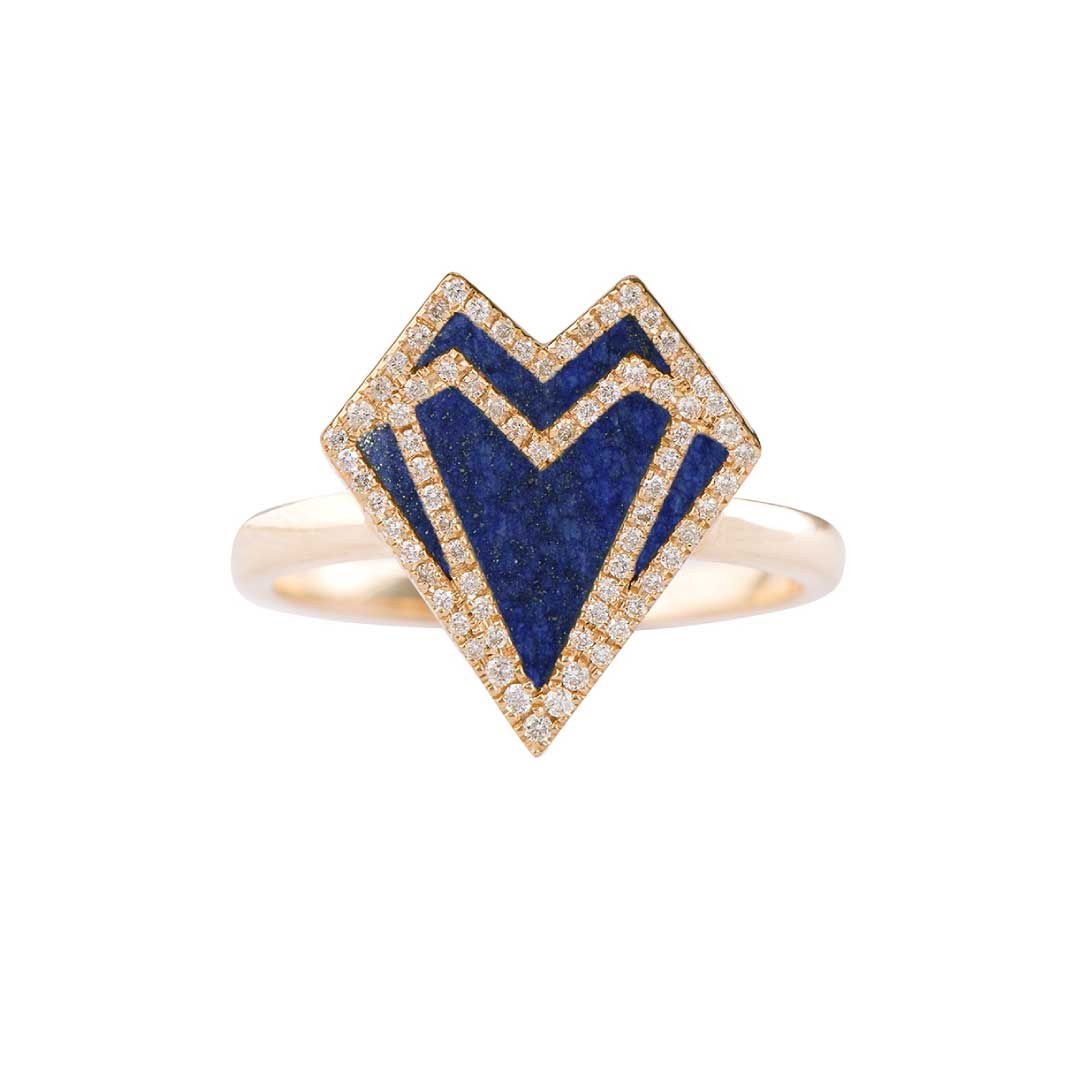 My Heart-Ring-Outlined Diamonds-Lapis - Yellow Gold