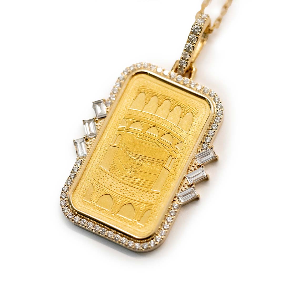 Tales & Treasures- 24K - Kaaba Gold Bar Pendant - 6 Baguettes - Charmaleena Jewellery - Diamond Jewellery - Tales & Treasures