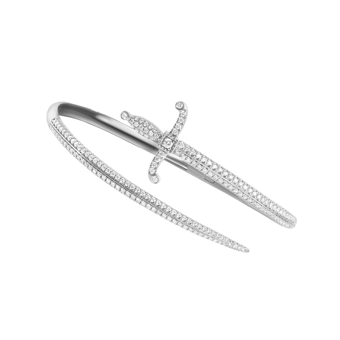 Swords Of Love Cuff Bracelet-Pave Diamonds - White Gold