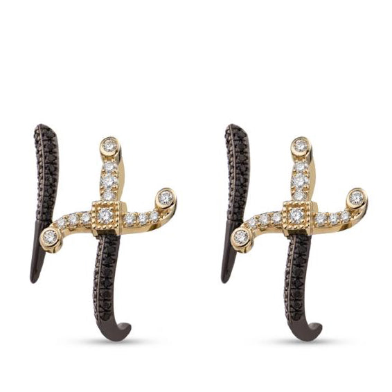 Swords of Love-Earrings- Mix black and white Diamonds