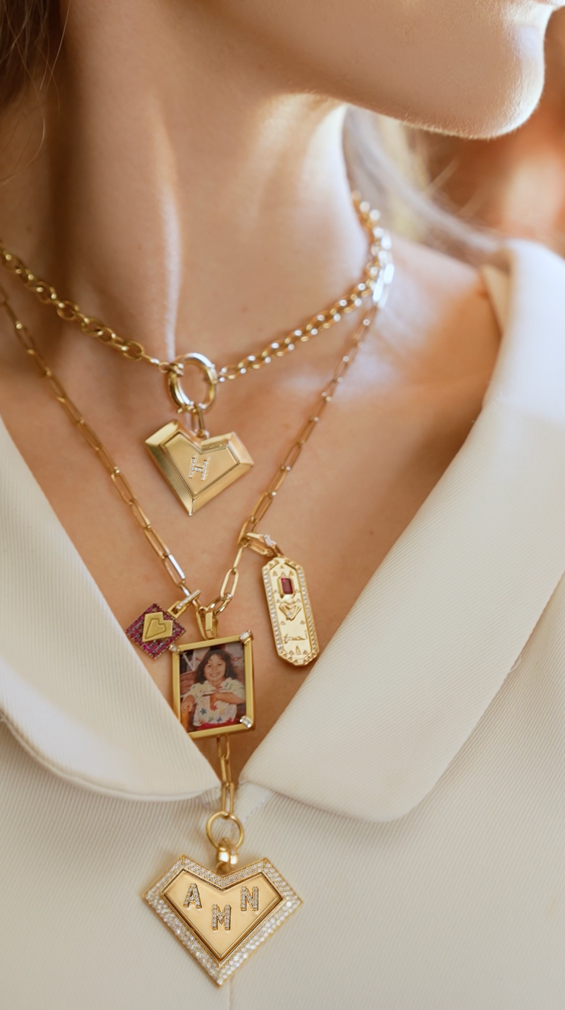 Golden - Paper Clip Diamond Ring Chain Necklace - Charmaleena Jewellery - Diamond Jewellery - Golden