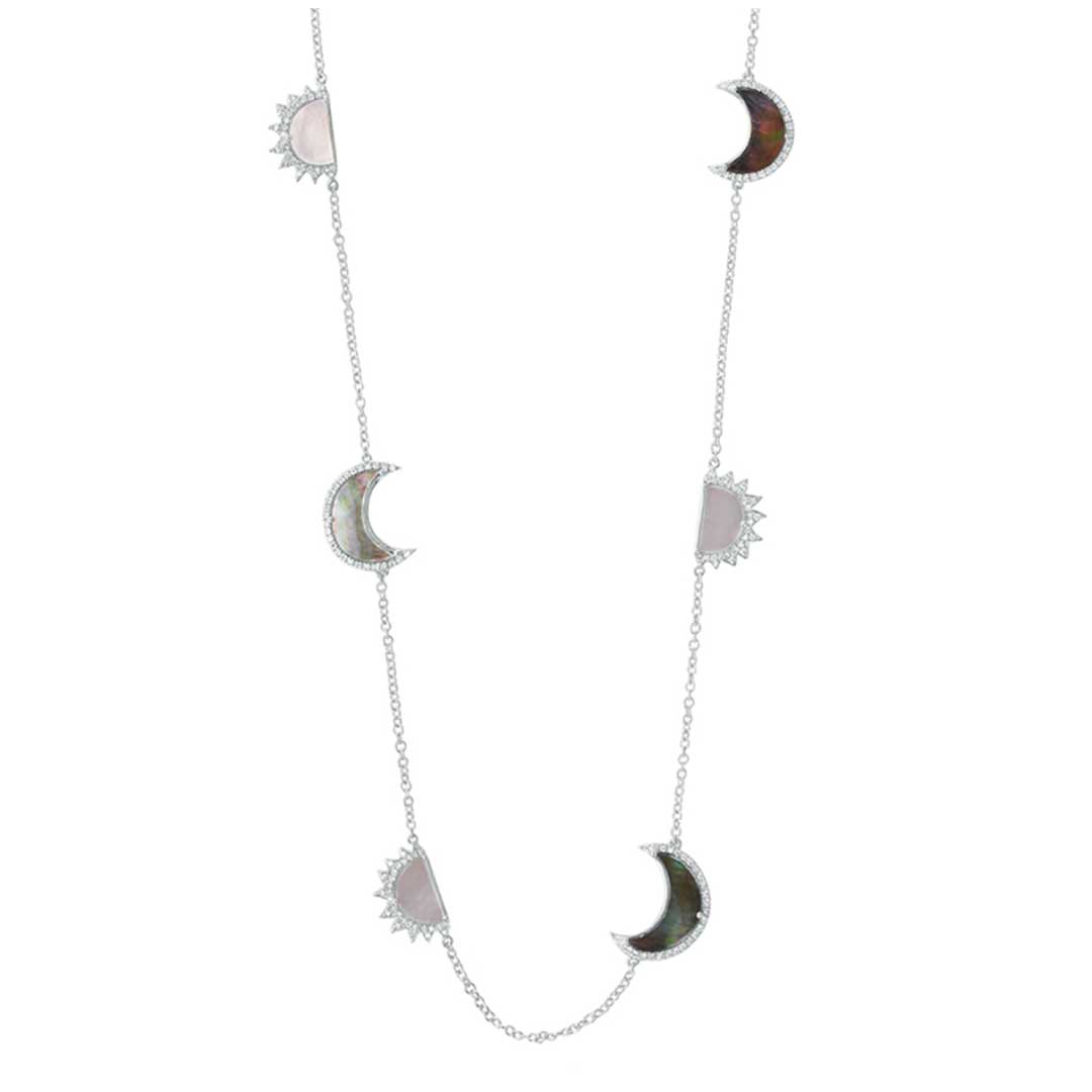 My Sky Sun & Moon Necklace, White & Grey Mother Of Pearl White Gold