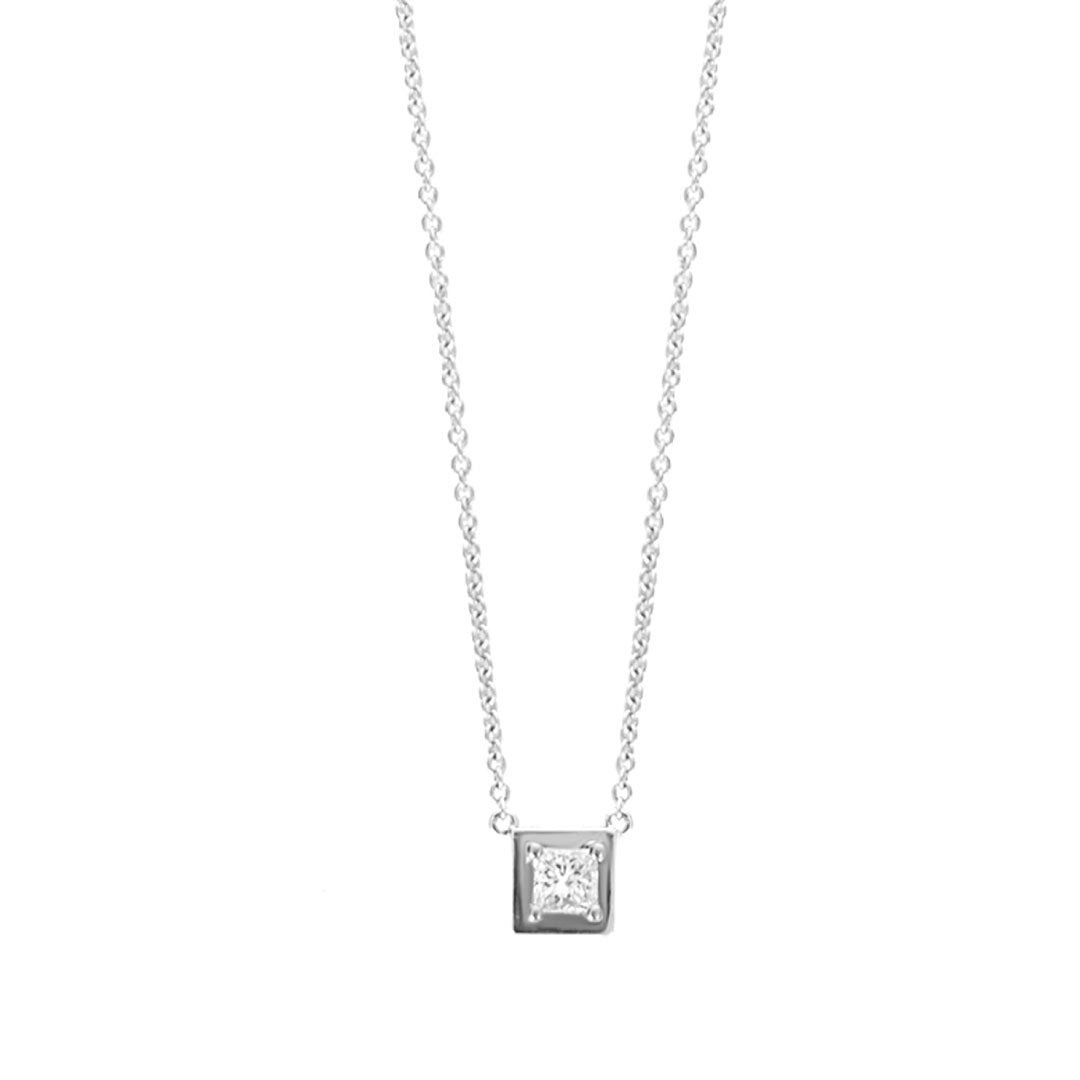 Classic Necklace Square Cut Diamond White Gold