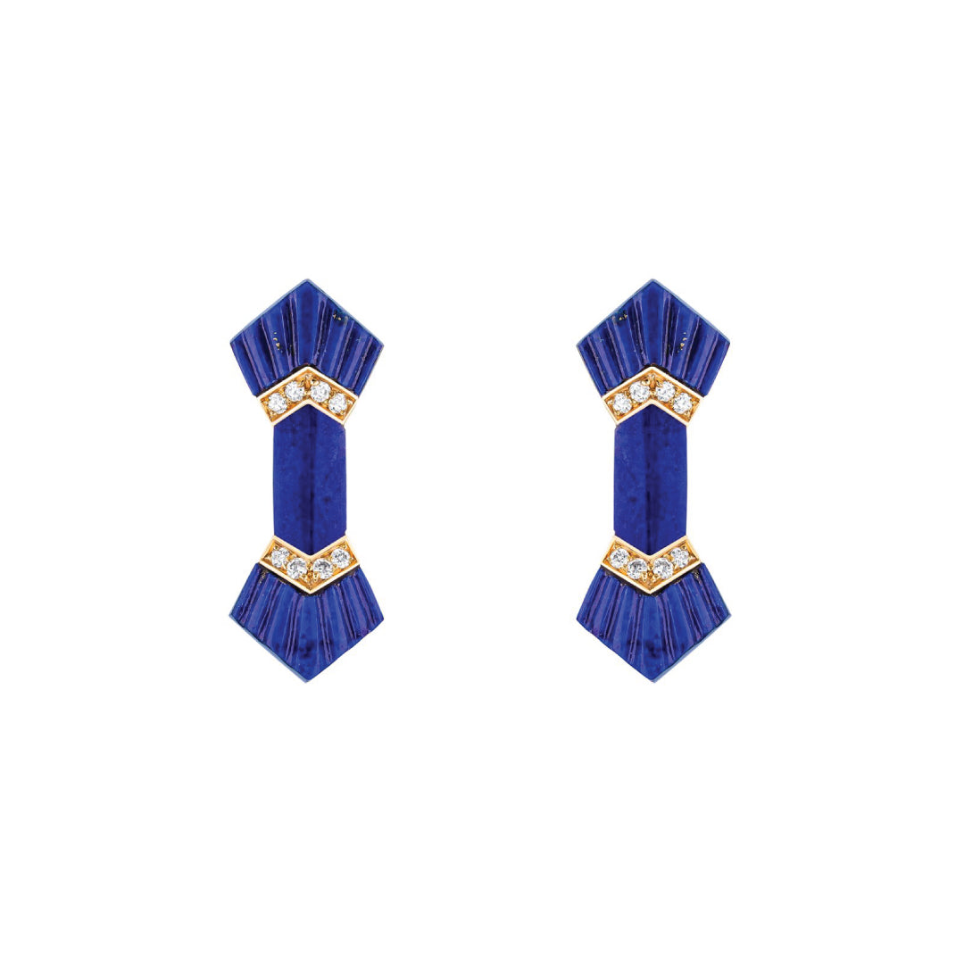 Elements Earrings Outlined In Diamonds Lapis Yellow gold