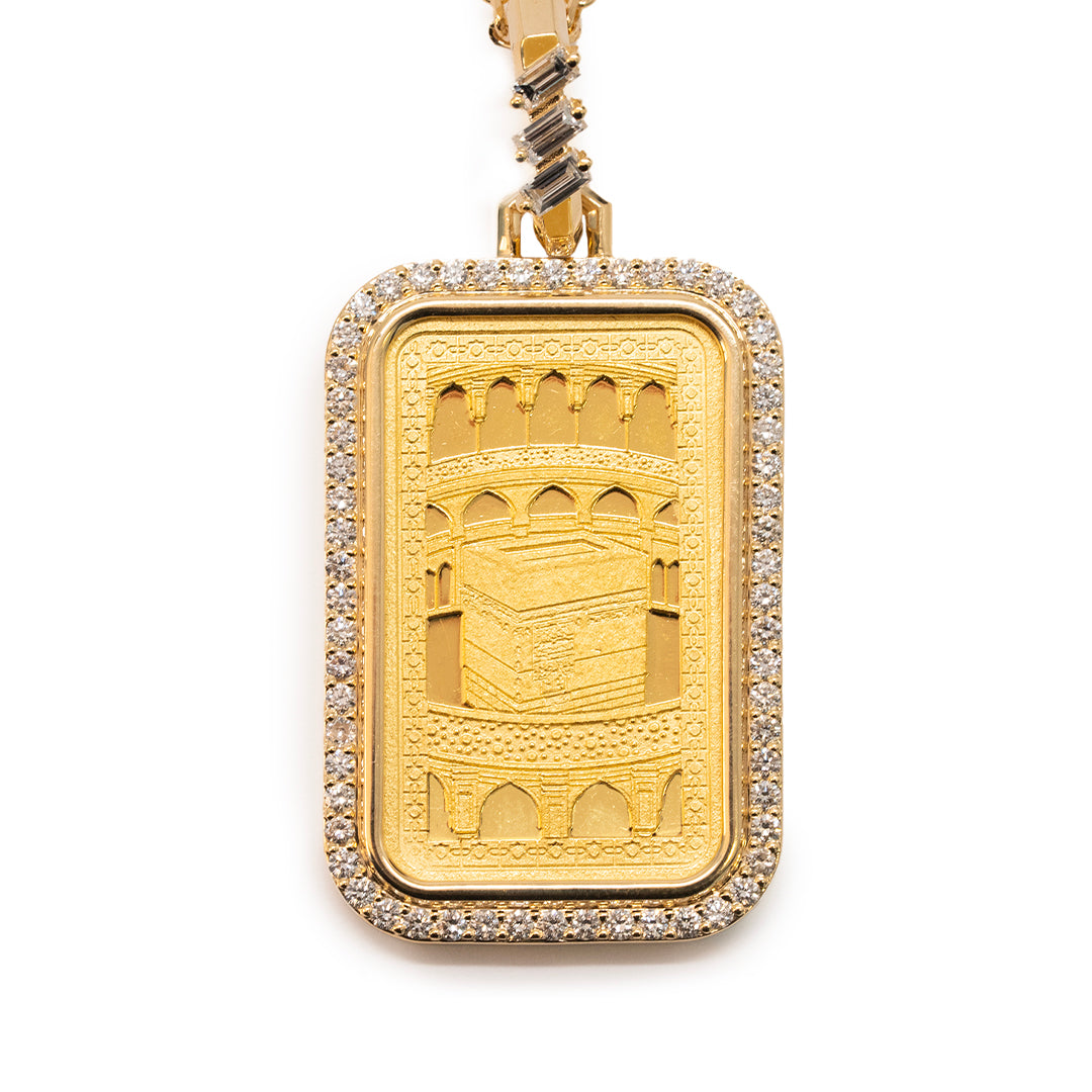 Tales & Treasures- 24K - Kaaba Gold Bar Pendant - 3 Baguettes