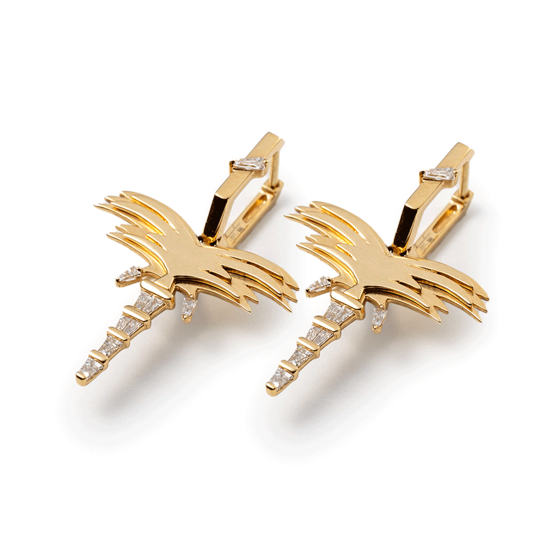 Golden Palm Earrings -Pave in Diamonds -Yellow gold