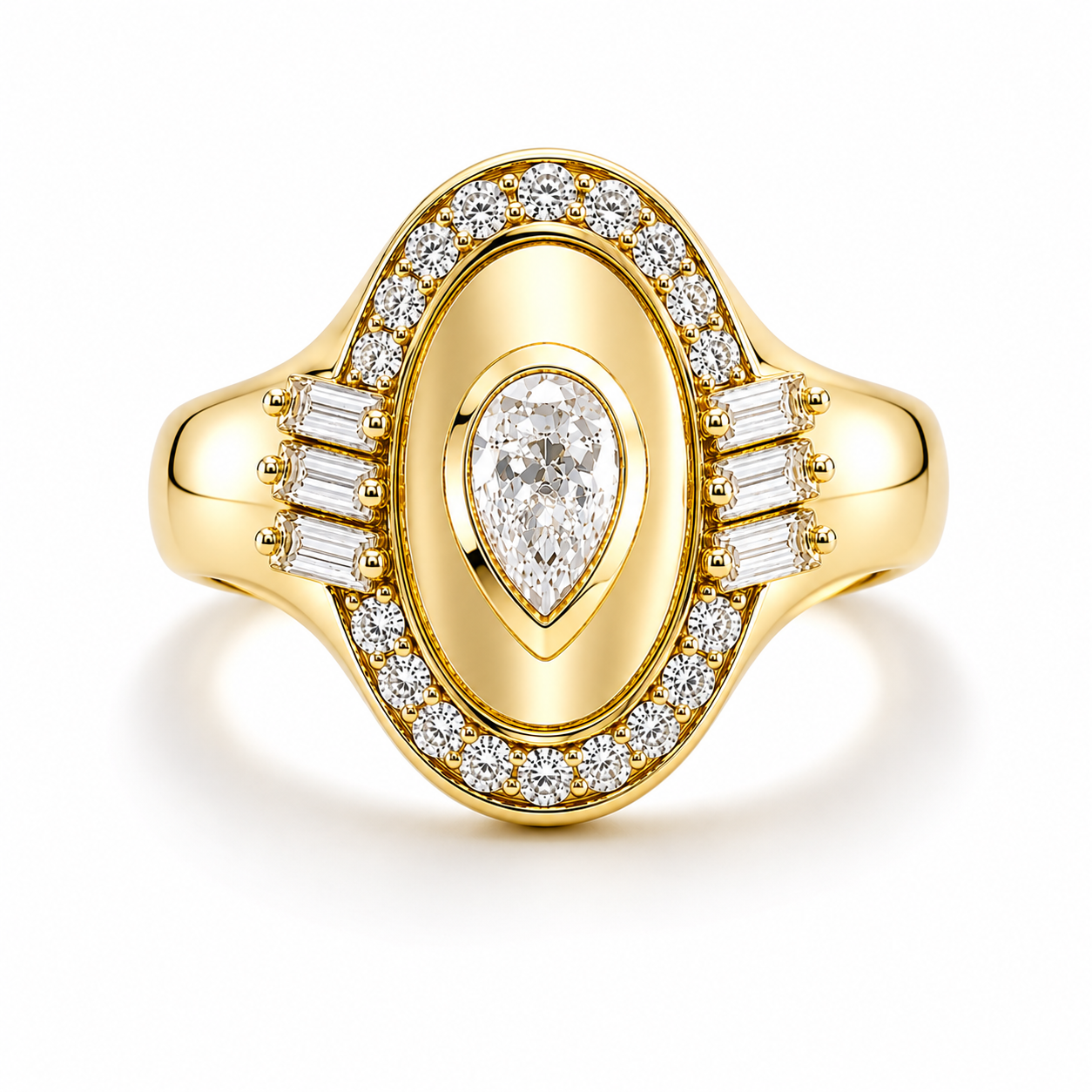 Golden - Oval Ring-Pear Cut Pave in Diamonds (Yellow Gold)