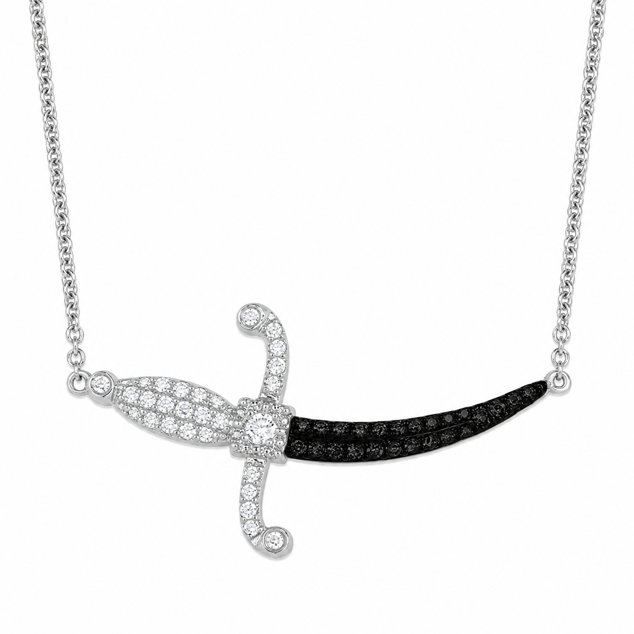 Swords Of Love-Small Necklace-Pave Mix Diamonds (Black Rhodium& White Gold)