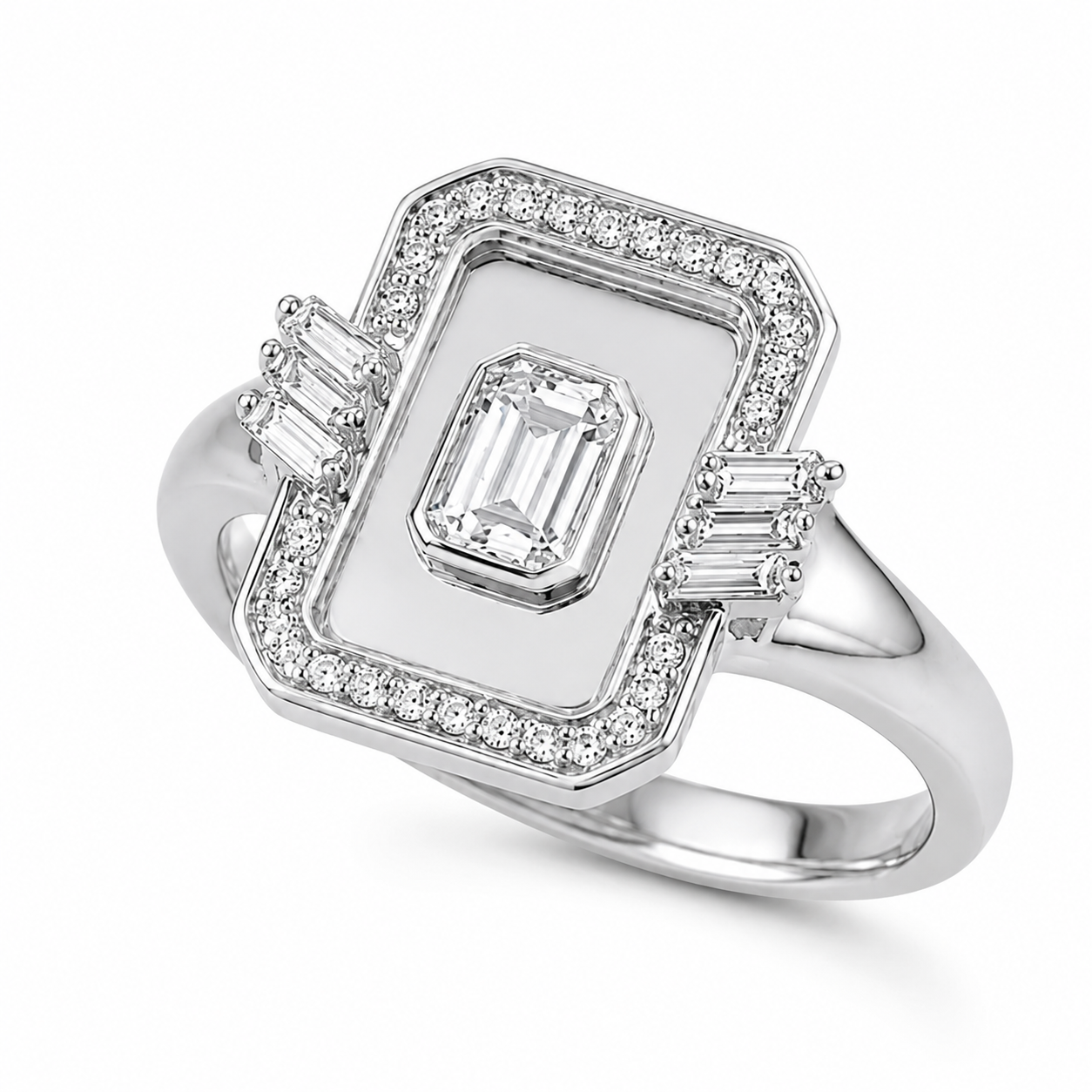 Golden - Frame Ring-Emerald Cut Pave in Diamonds (White Gold)