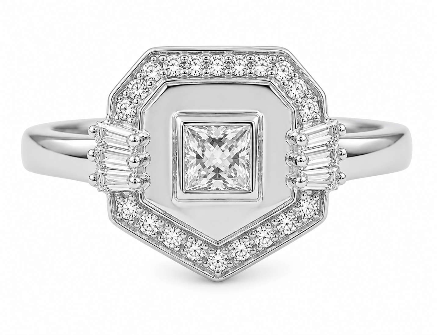 Golden - Geometric Ring-Princess Cut Pave in Diamonds - White Gold
