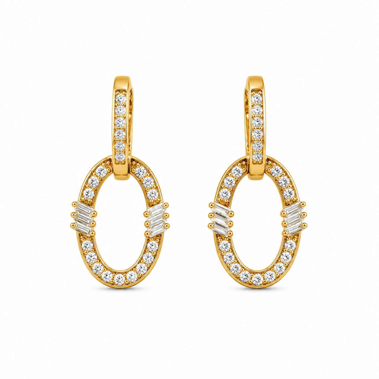 Golden Oval-Hoop Earrings -Pave in Diamonds (Yellow Gold)