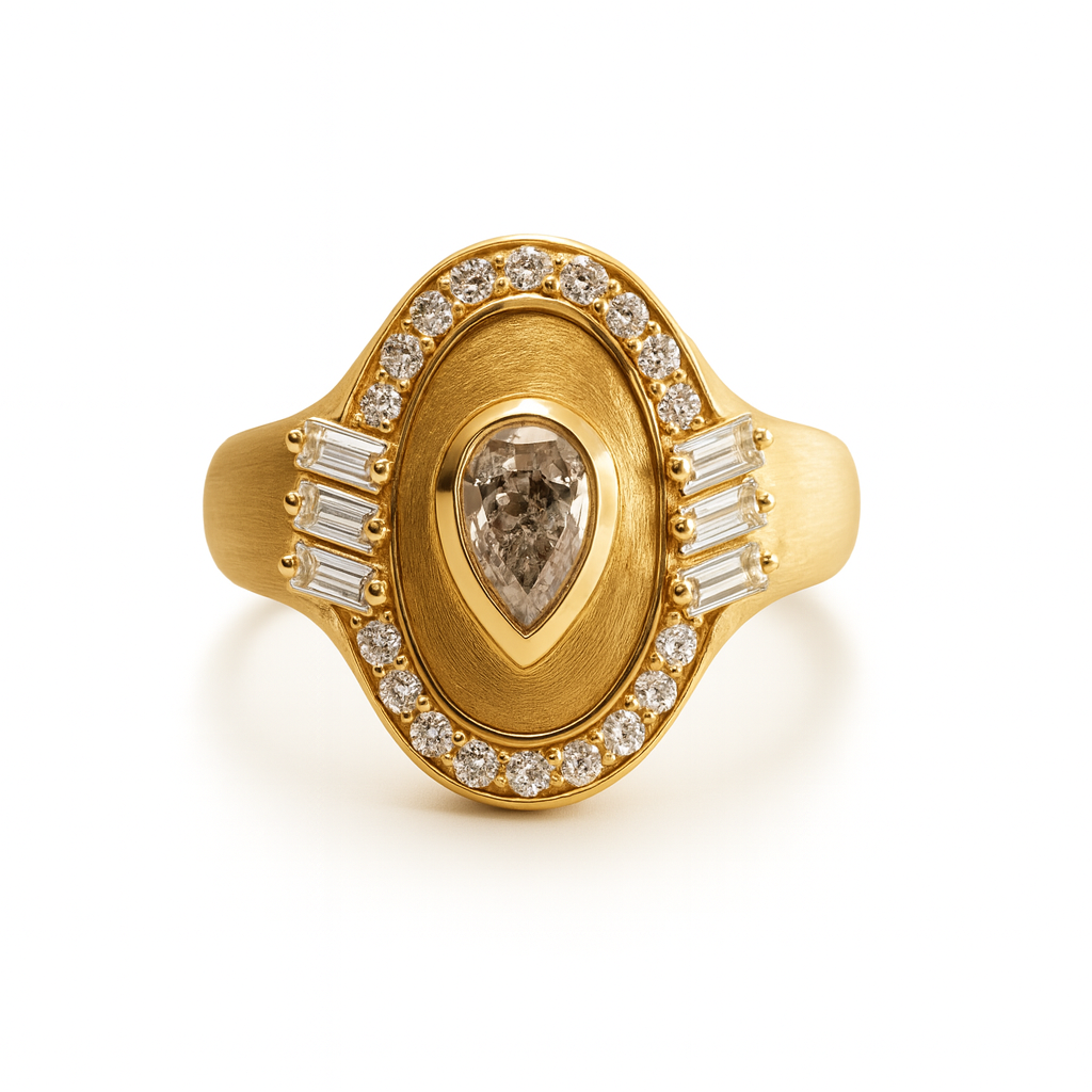 Golden - Oval Ring -Diamond- Paved- Yellow