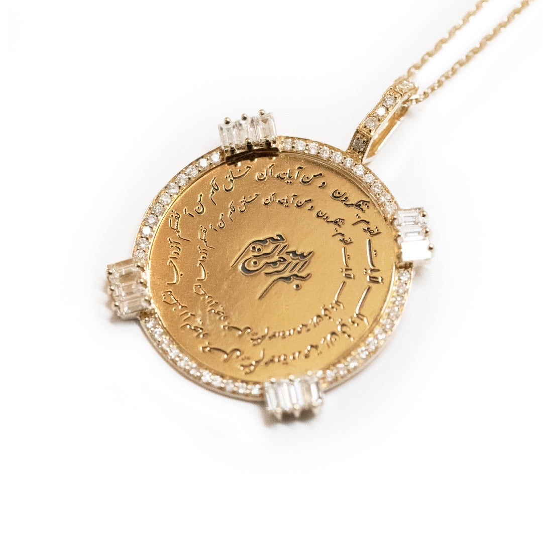 Golden - Round Pendant - Custom - Paved - Yellow - Charmaleena Jewellery - Diamond Jewellery - Golden