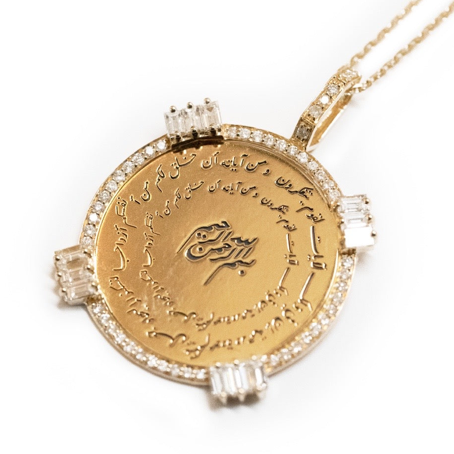 Golden - Round Pendant - Custom - Paved - Yellow - Charmaleena Jewellery - Diamond Jewellery - Golden